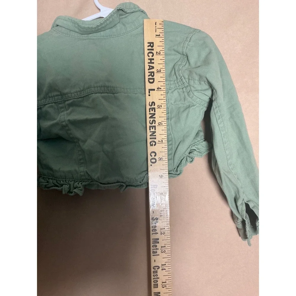 Little Lass Cropped Jacket Girls 4T Green Excellent Floral Ruffle Snap Bolero